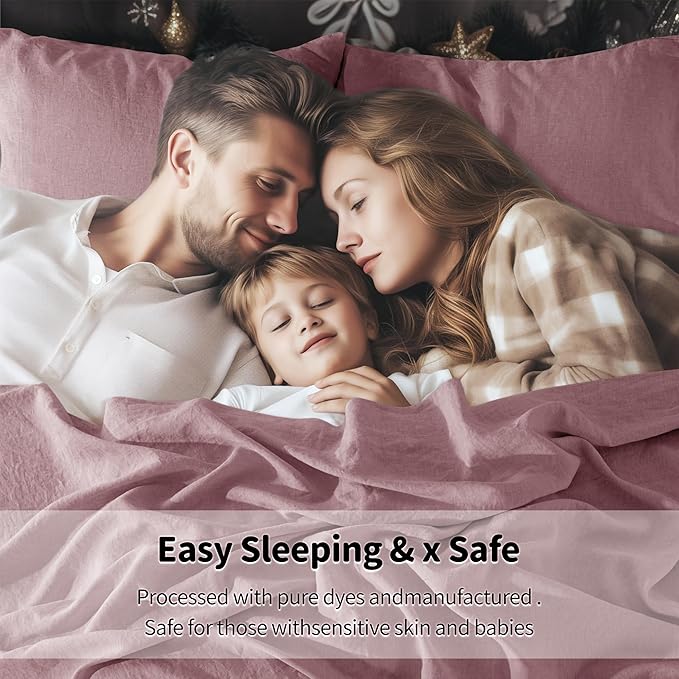 LBRO2M 100% Linen Sheet Set California King Size,Bed Sheets 4 Piece Sets,Solid Color Natural Flax Bed Sheets Soft Breathable Bedding,16" Deep Pocket,All Season (Clifornia King, Embroidery Purple)