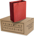Prime Line Packaging Red Gift Bags, Kraft Paper Christmas Gift Bags with Handles for Kids, Holidays, Wrapping, Weddings, Party Favors, Small Shopping Bags, 8x4x10, 50 Pack