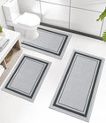 chakme 3 Piece Bathroom Rug Set, Ultra Thin Bath Mat, Absorbent, Non Slip, Machine Washable, Light Grey, 17" x 24" / 17" x 30" / 17" x 59" Geometric Design