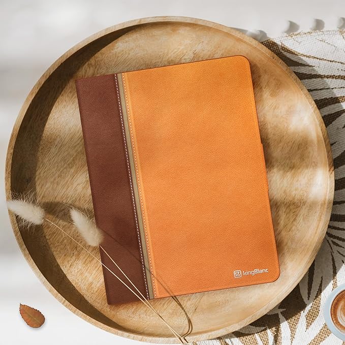 KingBlanc Case for iPad Pro 11-inch Case 4th/3rd/2nd Generation (2022/2021/2020) with Pencil Holder, Vegan Leather Bicolor Cover, Auto Sleep Wake, Apple Pencil 2. Charging, Orange Brown