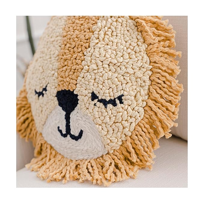 Crane Baby Safari Lion Pillow Nursery Decor, Decorative Round Animal Pillow for Nursery and Toddler Rooms, Lion, 12" x 12", Insert Included