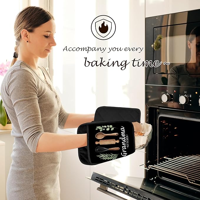 Grandma Kitchen Gifts Pot Holders 2 Pack Set, Grandma Baking Cooking Gifts, Gift for Grandmother Heat Resistant Oven Hot Pads for Kitchen Countertop Baking