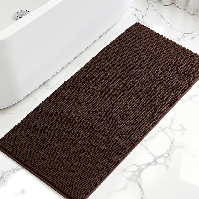 SUBRTEX Bathroom Rugs, 24" x 60" Chenille Bath Rug Soft Short Plush Bath Mat Soft Shower Mat Water Absorbent Shower Mat Quick Dry Machine Washable, Chocolate