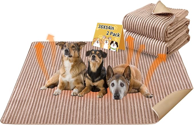 Dog Crate Mat, 2 Pack 36"×54" Flannel Washable Pet Mat for Dogs and Cats, Non-Slip Pet Pad for Kennel Training, Absorbs Urine and Waterproof Pad for Sofa Bed Crate Kennel Car Seat Floor（Khaki）