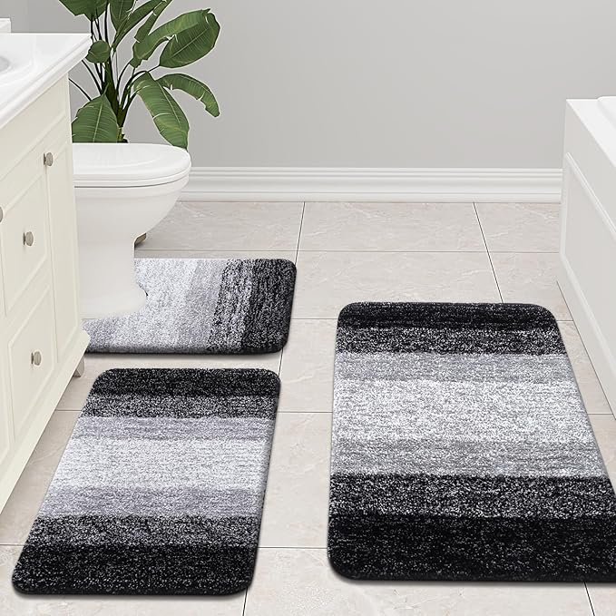 Arotive Microfiber Bathroom Rugs, Shaggy Soft and Absorbent Bath Rug, Non-Slip, Thick Plush Machine Washable Dry Bath Mats for Bathroom, Tub and Shower, 70x24, Black, Rectangular
