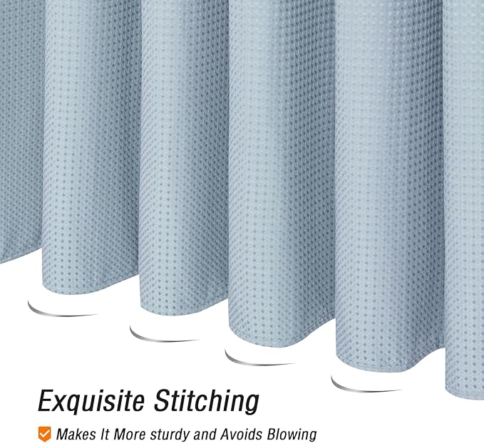 Gibelle Extra Long Shower Curtain 72 x 84, Tall Waffle Weave Textured Fabric Shower Curtain for Bathroom, Water Repellent, Machine Washable, Fog Blue