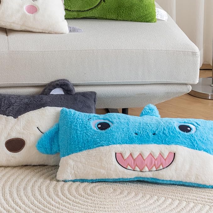 Snugtown Stuffed Animal Lumbar Pillow, Super Soft Plush Cuddle Throw Pillow for Kids, Cute Shark Shaped Pillow, 12 x 24 Inches, Baby Blue