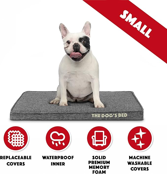 The Dog’s Bed Orthopedic Memory Foam Dog Bed, Small Grey Poly-Linen Pain Relief for Arthritis, Hip & Elbow Dysplasia, Post Surgery, Supportive, Calming, Waterproof Washable Covers, Veterinary Approved