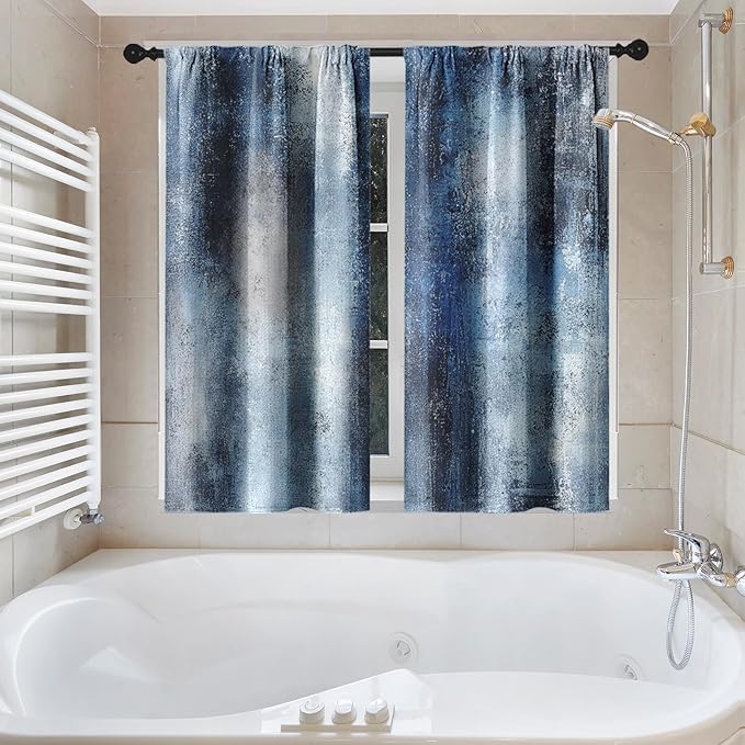 Culudea Blue Grey Gray Painting Shower Curtain Set, Contemporary Abstract Modern Oil Art Bathroom Window Waffle Cloth Waterproof Shower Curtains for Bathroom Decor
