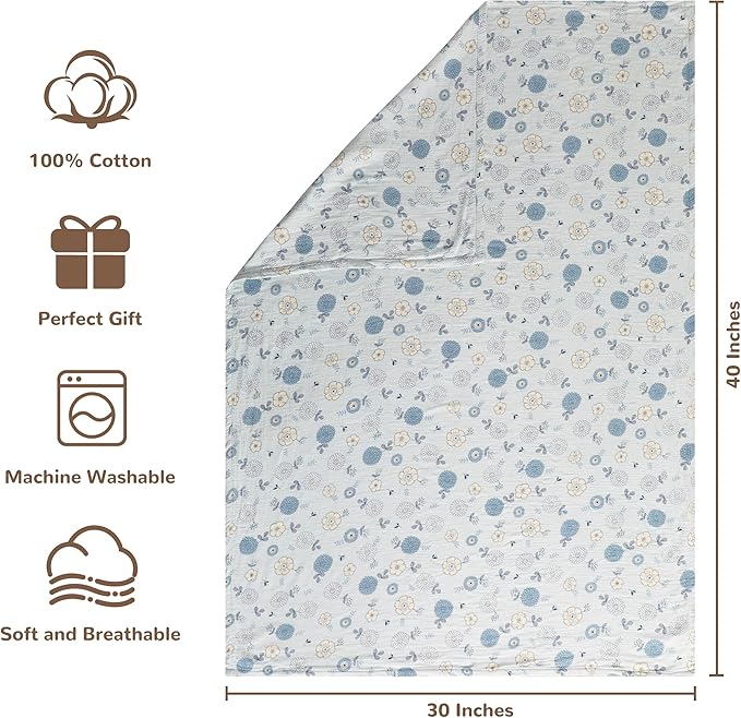 NTBAY 4 Layer Muslin Cotton Toddler Blanket, 30x40 Soft and Breathable Receiving for Newborns and Infants, Perfect for Crib, Stroller, Travel, Lightweight Nursery Blanket, Rustic Bloom