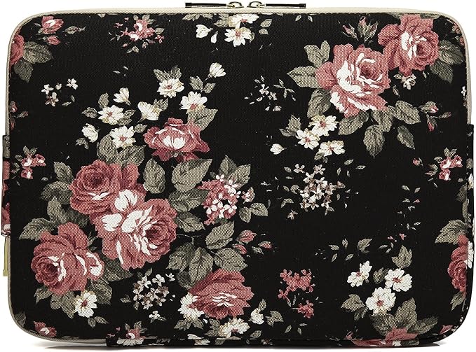 kayond Water-Resistant Canvas 11.6 Inch Laptop Sleeve-Black C Rose