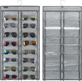 ANZORG Dual Sided Hanging Sunglasses Organizer Wall Eyeglass Holder Sunglass Rack for Home with 32 Dust Proof Pockets (32 Pockets-Grey)
