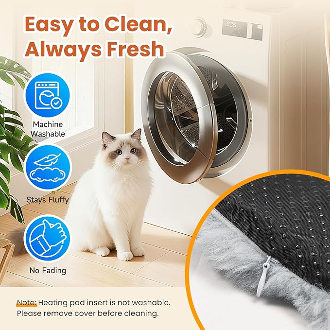 Littlo Kozytail Cat Heating Pad, Pet Heating Pad with Smart Thermostat, 12 Temp Levels & 0-12H Timer, Plush Fleece Cover with Zipper, Waterproof & Chew Resistant, 18x18in for Cats and Small Dogs