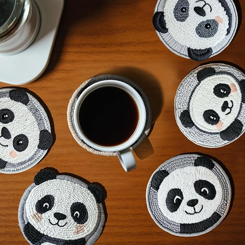 57lilina Punch Needle Coaster Kit for Adults Beginners, 6 Set Complete Animal Panda Punch Needle Stitching Embroidery Art Kit, Step-by-Step Guide Make Punch Needling Drink Coasters for Starter