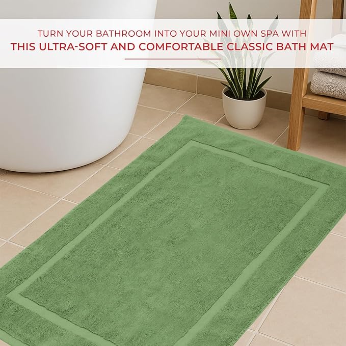 RIVERSIDE Bath Mat Set of 2 - Green Bath Mats 21x34 Inches, Not a Bathroom Rug, 100% Ring Spun Cotton, Super Soft & Highly Absorbent Bathroom Floor Mats