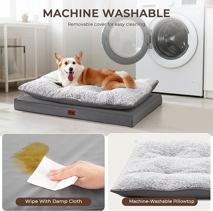 Warmrest 2-Pack Waterproof Dog Bed Medium Size Dogs, Plush Cushion & Orthopedic Egg-Crate Foam Mattress for Senior Dogs, Washable Dog Crate Bed with Removable Cover, Dark Grey