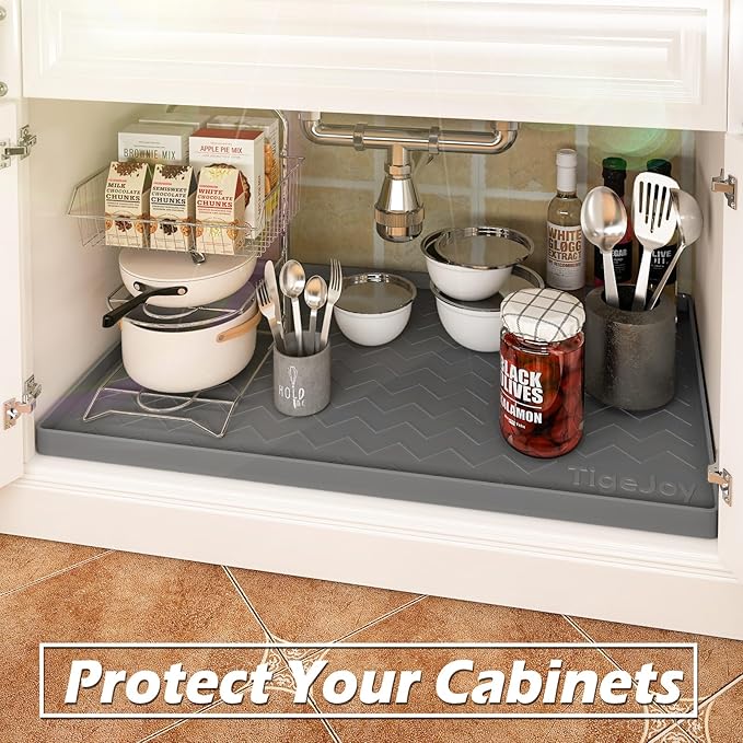 TigeJoy 22" x 19" Under Sink Mats for Kitchen Waterproof, Leak-Proof Silicone Mat Sink Protector and Cabinet Liner, Kitchen Essentials Organizer and Storage, Boot or Shoe Tray, Pet Feeding Mat