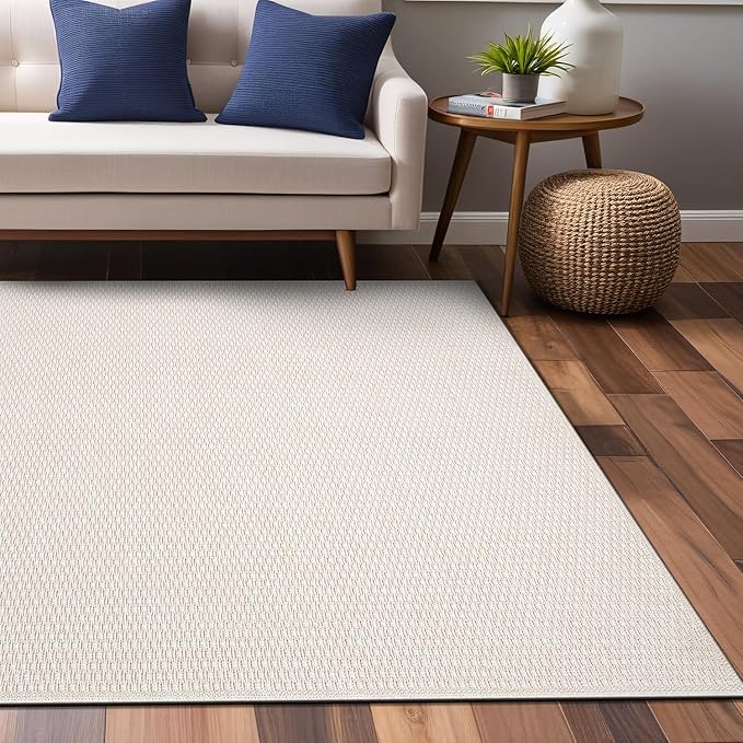 Easy Jute Rugs 5x7 White Color Living Room Indoor Outdoor Area Rug for Patio Farmhouse and Kitchen Rug High Traffic Easy to Clean Washable Solid Boho Woven Design Outside Carpet (5 x 7)