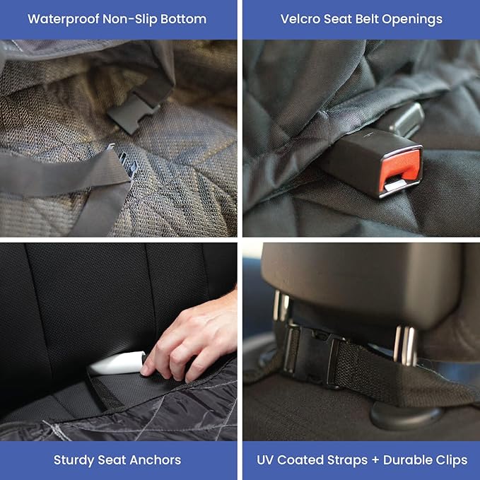 4Knines Dog Seat Cover for Back Seat, Heavy Duty Waterproof Rear Seat Protector for Small Trucks, SUVs, & Cars, Fits 60/40 Split Bench with Middle Seat Belt, Non-Slip Dog Backseat Cover (Regular, Tan)