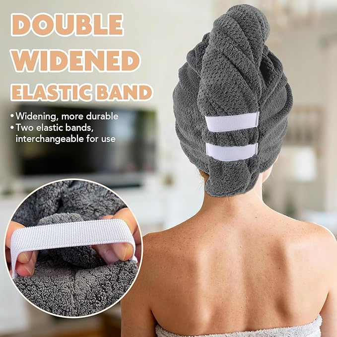 SUNLAND Microfiber Hair Towel Wrap, Hair Drying Towel with Button, Hair Turbans for Wet Hair Head Towel to Dry Hair Quickly 2 Pack