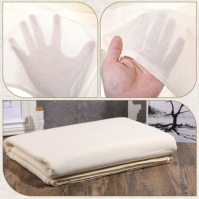 Medium Weight 63 inch x 10 Yards 100% Cotton Muslin Fabric by Yard Textile Natural Unbleached Muslin Fabric Material for Boho Wide Roll Backing Material Quilting Sewing Apparel Cloth
