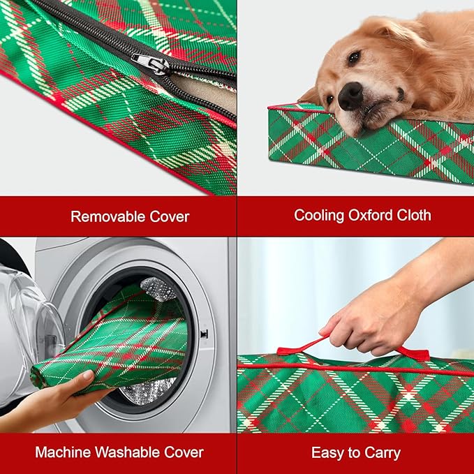 Tail Stories Christmas Orthopedic Dog Bed for Large Dogs, Big Waterproof Dog Bed Washable Pet Bed for Large Sized Dogs with Egg Crate Foam Pet Bed Mat, Removable Oxford Cooling Cover, Plaid