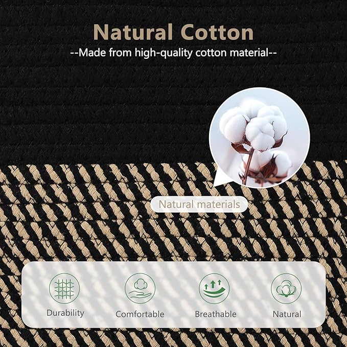 ECDYQXVU Cotton Rope Basket, Storage Baskets with Handle, 15x10x9 Inch Woven Basket for Shelves, Laundry, Towels, Clothes, Books, (Black Brown 2 Pack)