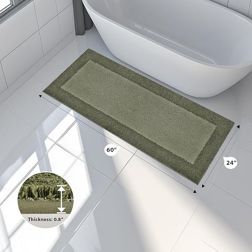 anllugs Bathroom Rugs 24" x 60", Non-Slip Extra Soft Absorbent Bath Rugs, Machine Washable Quick Dry Bath Mats for Bathroom Floor, Shower, Bathtub and Sink, Olive Green & Green