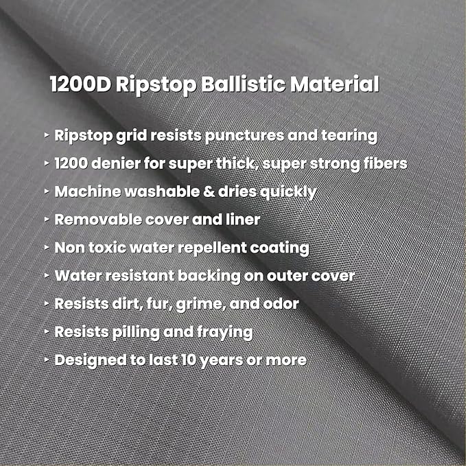 K9 Ballistics Tough Ripstop Orthopedic Crate Bed - Thick, Durable XL Kennel Pad with Washable Cover for Extra Large Dogs, 47 x 29 fits 48” Wire Crate, Obsidian Black
