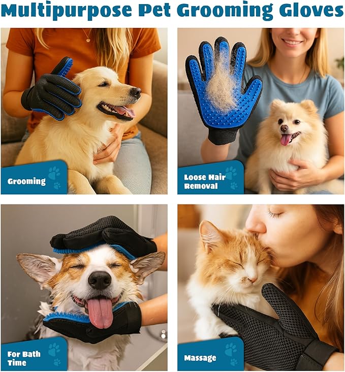 Tailio Cat & Dog Grooming Gloves for Shedding – Efficient Pet Grooming Gloves 2-in-1 Deshedding Brush & Massage Mitt | Perfect for Long and Short Hair (1 Pair)