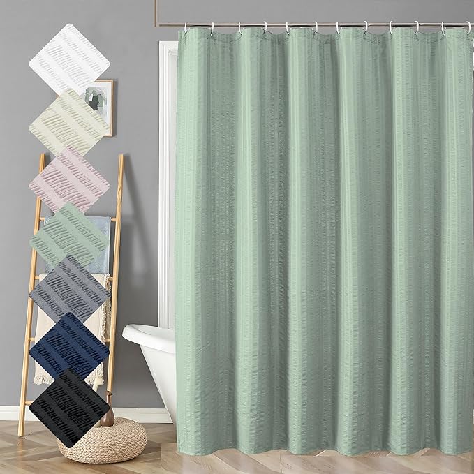 Aiyufeng Moga Sage Green Shower Curtain - 3D Embossed Cloth Shower Curtain for Bathroom, Hotel Luxury Green Bathroom Curtains, Machine Washable, Standard Size 72Wx78H
