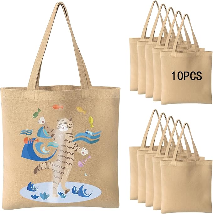 OKBA 10-Pack Blank Reusable Grocery Shopping Cloth Bags canvas tote bags Bulk DIY custom