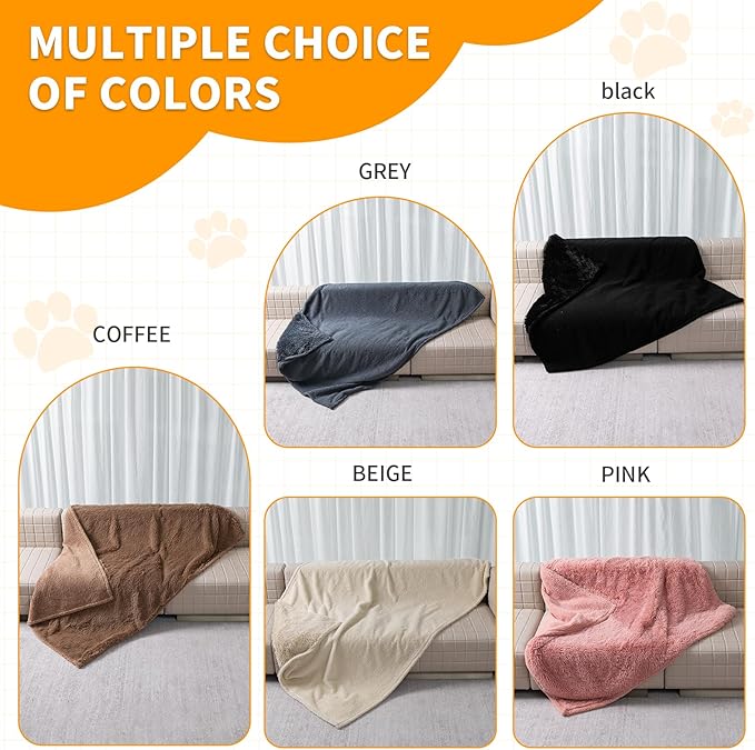 Maidewow Faux Fur Waterproof Calming Dog Blanket Fluffy Sherpa Pets Blanket for Couch Covers Double-Sided Reversible Cats Bed Cover for Pet(Cream,S-40x28in)