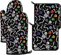 Skeleton Oven Mitts and Pot Holders Sets 4Pcs,Extra Long Oven Gloves Potholder for Kitchen Cooking Baking BBQ 100% Cotton Heat Resistant