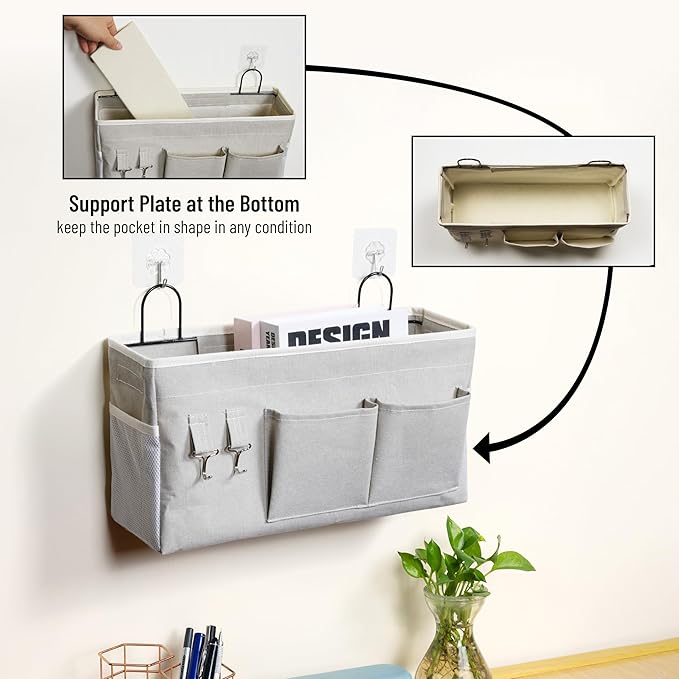 HZZTY BRNY 2pcs Large Wall Hanging Storage Bag, Door Closet Linen Fabric Pockets Organizer, Waterproof Multi Functional for Living Room Bedroom Bathroom Kitchen Office RV Camper with Hooks Grey