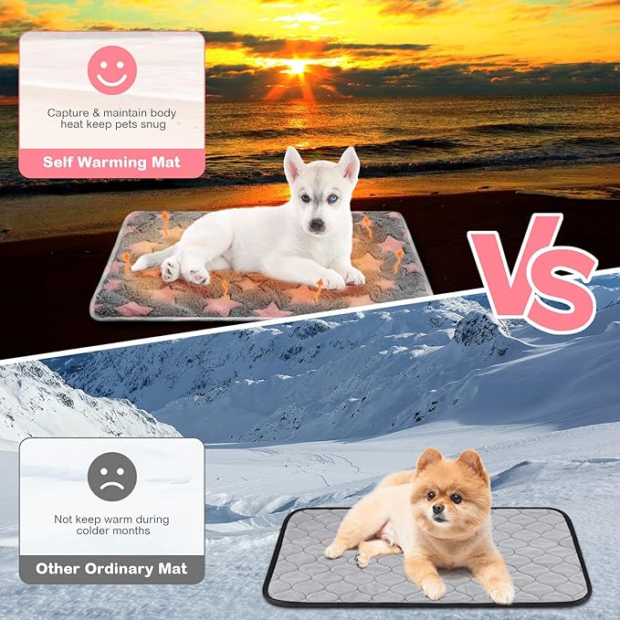 Clysee 4 Pack Self Heating Cat Bed Cat Self Warming Pad with Removable Cover Extra Warm Thermal Pet Pad Washable Pet Crate Mat Anti Slip Kennel for Indoor Outdoor Pets(Star,24 x 35 Inches)