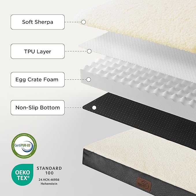 Bedsure XL Dog Beds Large Sized Dog -Comfy Flat Extra Large Pet Beds with Removable Washable Cover, Orthopedic Egg Crate Foam Mat, Suitable for Pet Up to 100 lbs