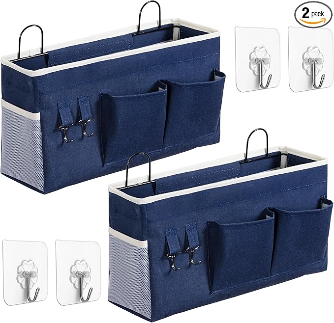HZZTY BRNY 2pcs Large Wall Hanging Storage Bag, Door Closet Linen Fabric Pockets Organizer, Waterproof Multi Functional for Living Room Bedroom Bathroom Kitchen Office RV Camper with Hooks Navy