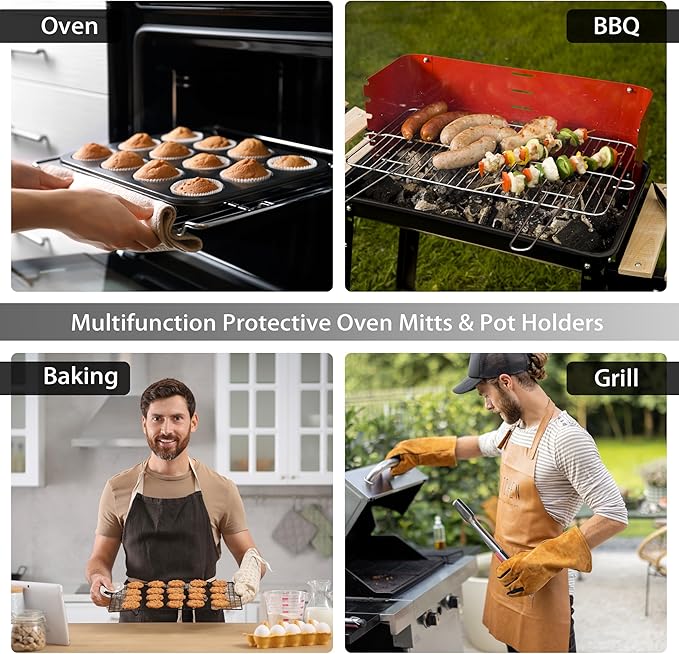 Red Wine Rose Candle Oven Mitts and Pot Holders Sets of 4 Silicone Oven Mitts Gloves Heat Resistant Non-Slip Grip Kitchen Mittens Potholders for Cooking Baking Grilling BBQ (Red)