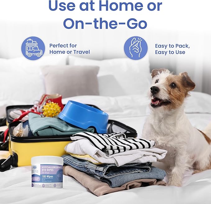 American Kennel Club Pet Eye Wipes for Dogs & Cats – Tear Stain Remover & Eye Discharge Cleaner – Hypoallergenic Grooming Wipes, 100 Count (Lavender Scent)