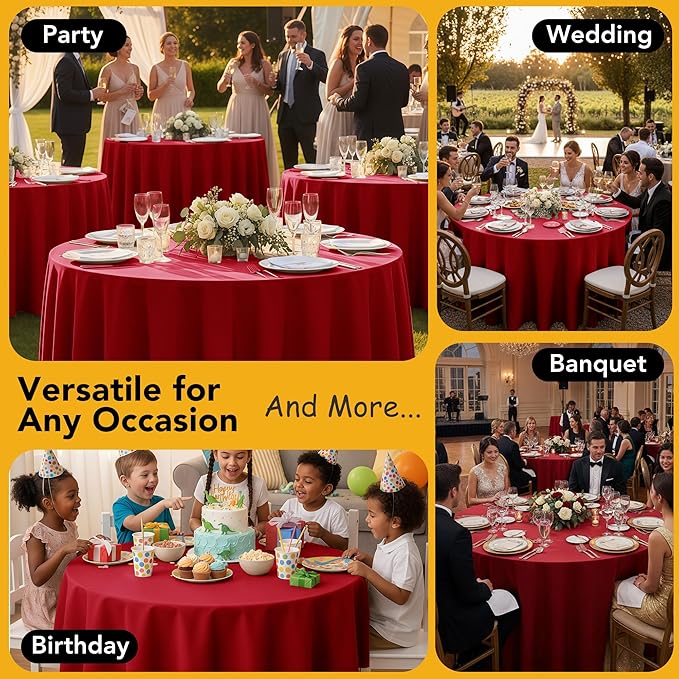 10-Pack Red Round Tablecloths, 70 Inches, Stain-Resistant Polyester for 3-4 Ft Round Tables - Washable Table Covers for Weddings, Banquets, Birthday Parties, Events