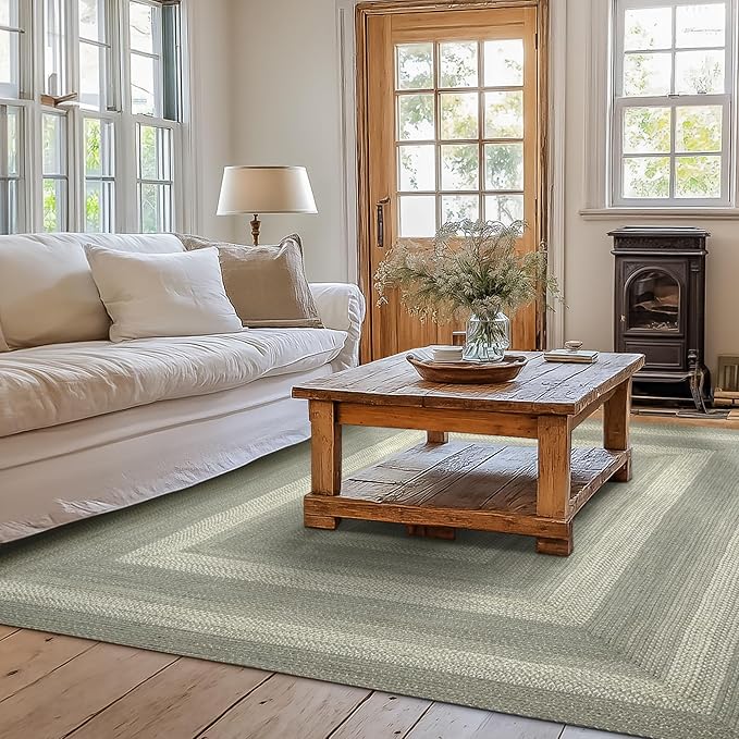 Homespice Grey Cloud Jute Braided Area Rug 6x9' - Country Style Woven Rug for Living Room and Dining Room