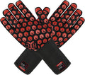 J H Heat Resistant Oven Glove:EN407 Certified 932 °F, 2 Layers Silicone Coating, Oven Mitts for Cooking, Kitchen, Fireplace,Camping, Grilling (Black/Red, Extra Long Cuff (Upgrade Comfortable FIT))