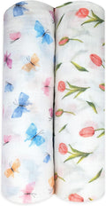 Stellar Kiddos Muslin Swaddle Blankets, Soft Breathable Cozy Baby Blankets for Newborn Boys and Girls, 47” X 47“, 2 Pack Receiving Swaddles, 70% Viscose from Bamboo 30% Cotton (Garden Grace)