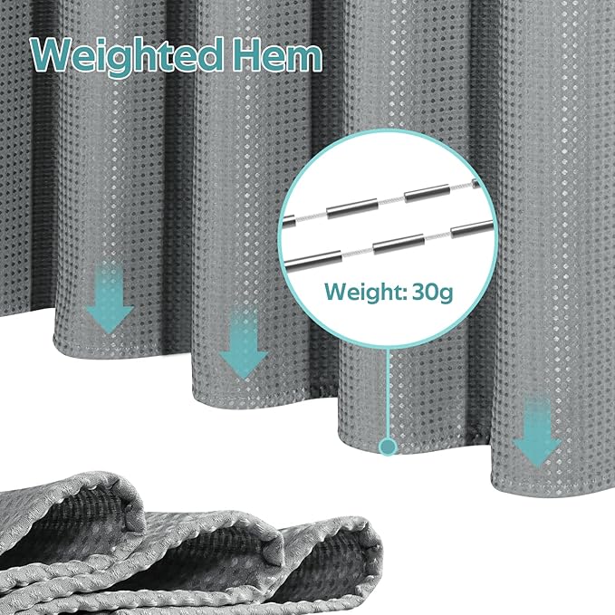 Vipfree 3 in 1 Shower Curtain Set, Waffle Shower Curtain and Liner Set with 6 Double Sided Shower Curtain Hooks, 258GSM Luxury Weighted Cloth Shower Curtains for Bathroom, 36 W x 72 H, Grey