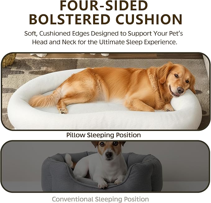 LELEFIDO Orthopedic Dog Beds for Large Dogs, High-Density Foam Support Pet Bed with Cloud-Like Bolster Sides, Non-Slip Bottom, Washable Removable Cover, Pet Couch Bed for Medium Large Dogs