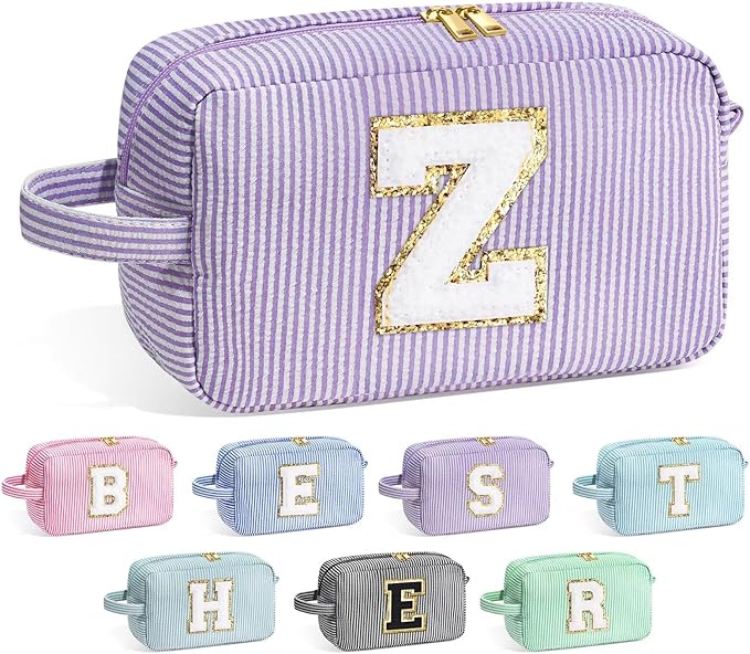 YOOLIFE Travel Makeup Bag for Women - Initial Cosmetic Bag Toiletry Pouch Make Up Case for Women Friend Sister Teacher, Personalized Birthday Gifts for Women, Purple Z