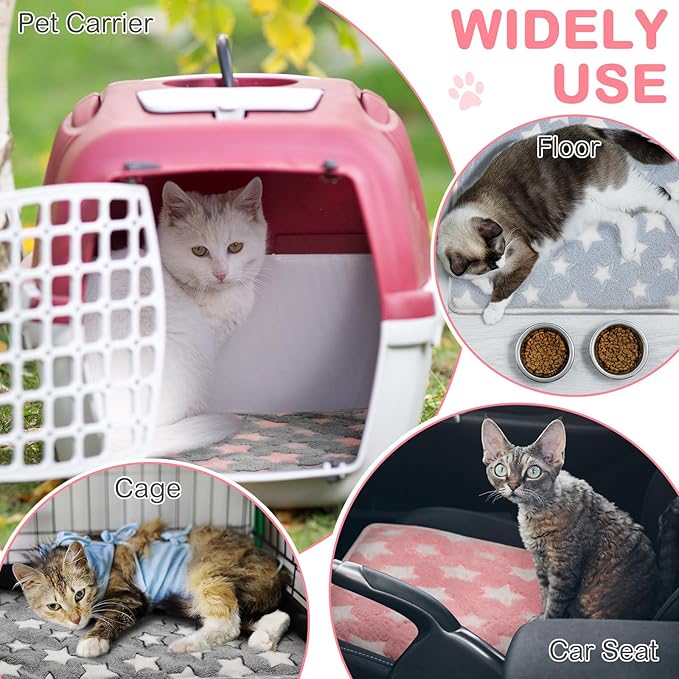 Clysee 4 Pack Self Heating Cat Bed Cat Self Warming Pad with Removable Cover Extra Warm Thermal Pet Pad Washable Pet Crate Mat Anti Slip Kennel for Indoor Outdoor Pets(Star,16 x 20 Inches)