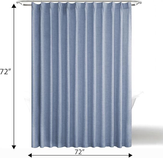 HIG Dusty Blue Linen-Like Pinch Pleated Shower Curtain, 72 Inch Wide, Fabric Bathroom Curtain with Memory Shape, Modern Neutral Solid Color, Machine Washable Privacy Cloth Curtain for All Season Use