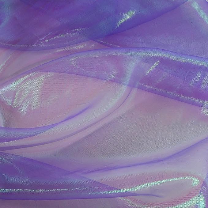 Sheer Iridescent Organza Fabric 58 Inches Wide - 10 Yards Precut - Shinny Wedding Party Decor Fairy Costume Voile Doll Clothes Sewing - Purple
